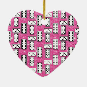 Domino Pieces Dominoes Board Game Pink Glitter Ceramic Tree Decoration