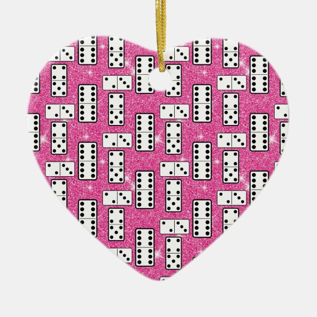 Domino Pieces Dominoes Board Game Pink Glitter Ceramic Tree Decoration (Front)