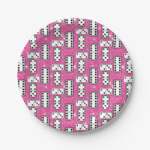 Domino Pieces Dominoes Board Game Pink Glitter Paper Plate