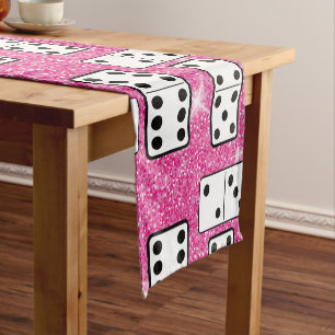 Domino Pieces Dominoes Board Game Pink Glitter Short Table Runner