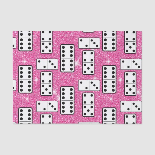 Domino Pieces Dominoes Board Game Pink Glitter Tissue Paper (Front)