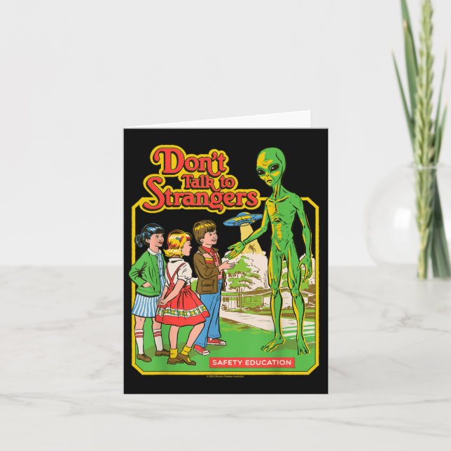 Don&#39;t Talk To Strangers Alien Ufo Retro Funny  Card (Front)