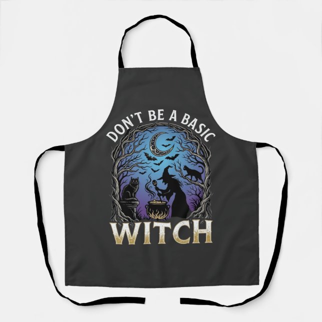Don Be Basic Witch Halloween Cauldron Black Cats Apron (Front)