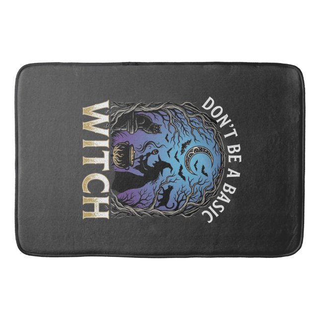 Don Be Basic Witch Halloween Cauldron Black Cats Bath Mat (Front)
