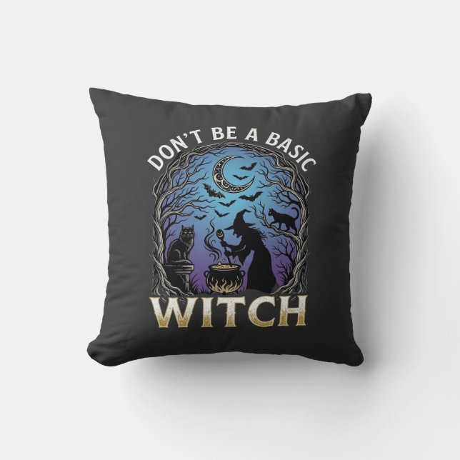 Don Be Basic Witch Halloween Cauldron Black Cats Cushion (Front)