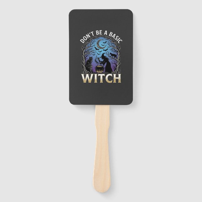 Don Be Basic Witch Halloween Cauldron Black Cats Hand Fan (Front)