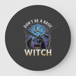 Don Be Basic Witch Halloween Cauldron Black Cats Large Clock