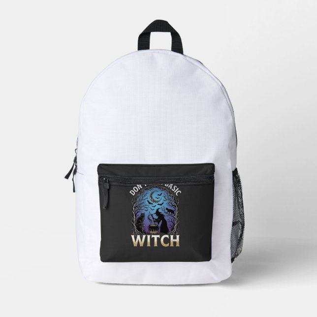 Don Be Basic Witch Halloween Cauldron Black Cats Printed Backpack (Front)
