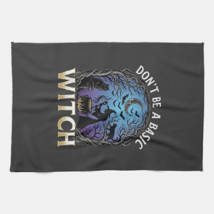 Don Be Basic Witch Halloween Cauldron Black Cats Tea Towel