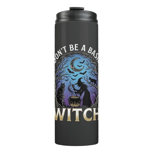 Don Be Basic Witch Halloween Cauldron Black Cats Thermal Tumbler (Front)