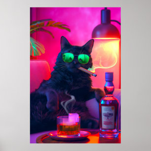 Don Gatto's Nightcap   Fancy Cat Drinking Whiskey Poster