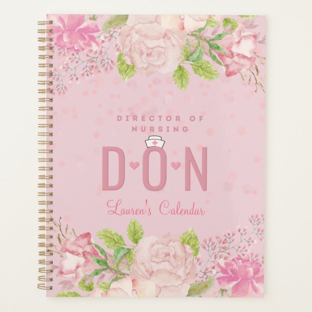 DON Nurse Pink Personalised Floral Journal Planner (Front)