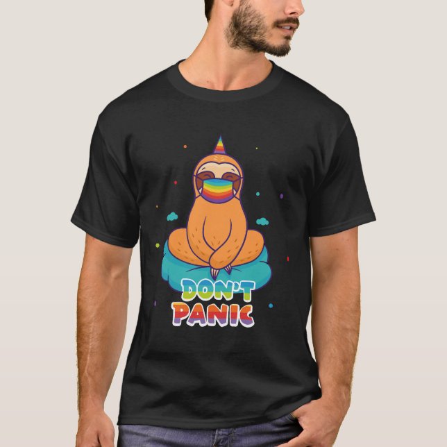 Don Panic Sloth With Mask Rainbow On The Cloud T-Shirt (Front)