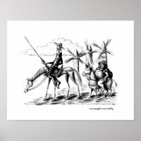 Don Quixote and Sancho Panza ink pen drawing art