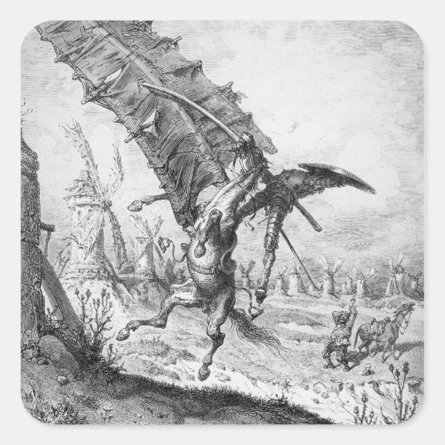 Don Quixote and the Windmills Square Sticker (Front)