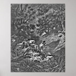 Don Quixote in the Forest Engraving Poster