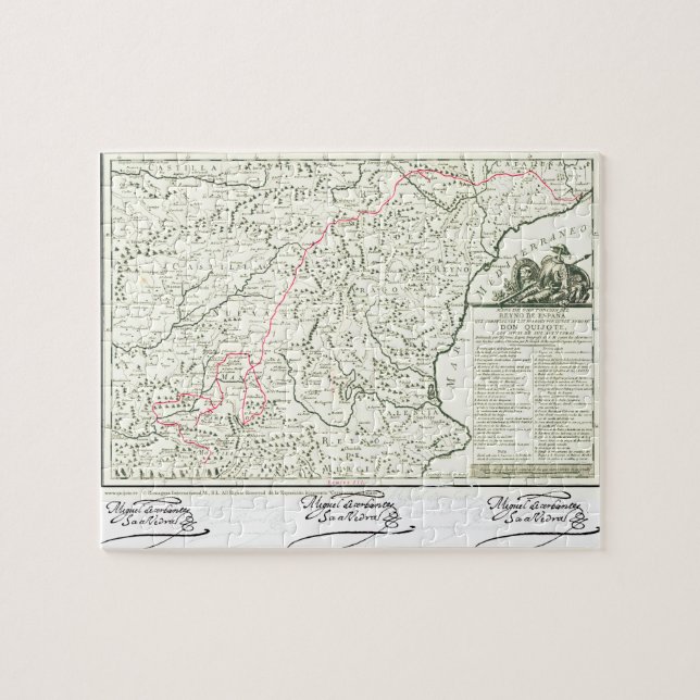 Don Quixote route Map - Cervantes signature Jigsaw Puzzle (Horizontal)