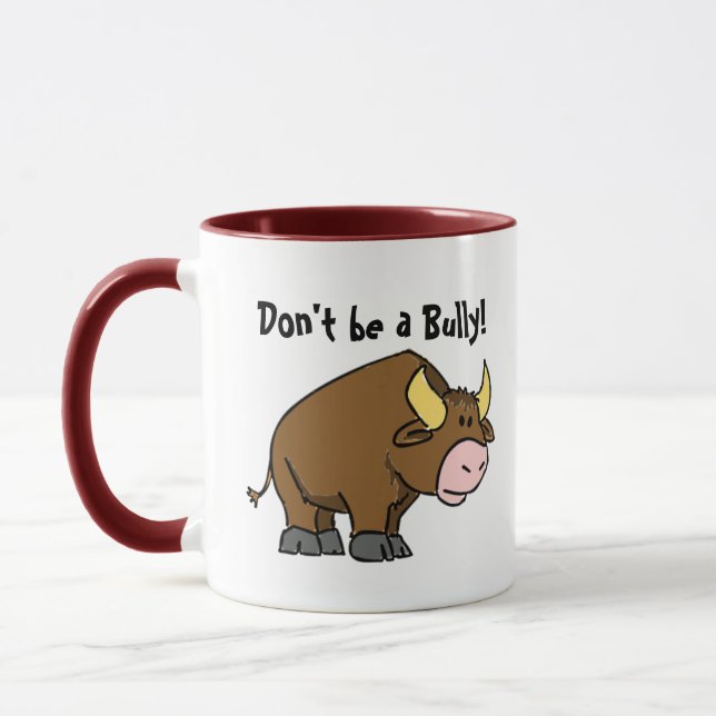 Don’t Be a Bully, Cute Cartoon Bull with Message Mug (Left)