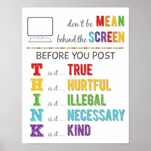 Don’t Be Mean Behind The Screen Anti Cyber Bully P Poster (Front)