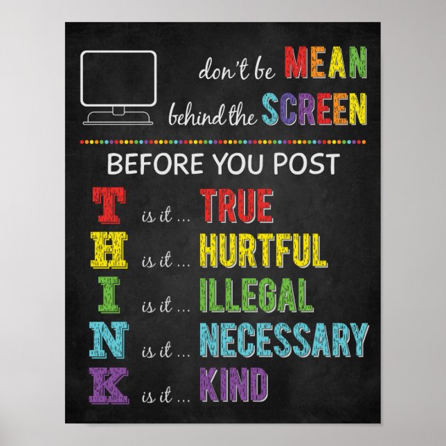 Don’t Be Mean Behind The Screen Anti Cyber Bully Poster (Front)