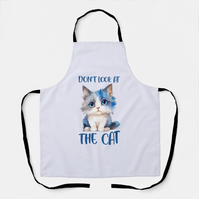 Don’t Look at the Cat – Adorable Bluish Kitten Apron (Front)