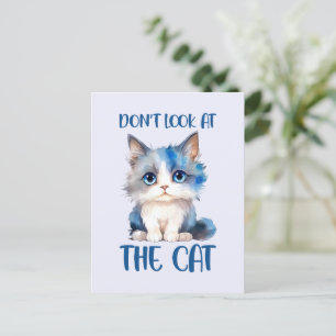 Don’t Look at the Cat – Adorable Bluish Kitten Postcard