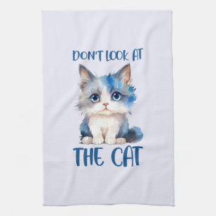 Don’t Look at the Cat – Adorable Bluish Kitten Tea Towel