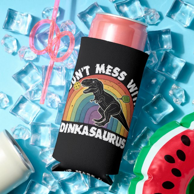 Don’t Mess With Dinkasaurus Pickleball Seltzer Can Cooler (In Situ Summer)