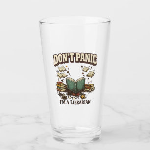 Don’t Panic I’m A Librarian Vintage Book Design Glass
