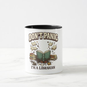 Don’t Panic I’m A Librarian Vintage Book Design Mug