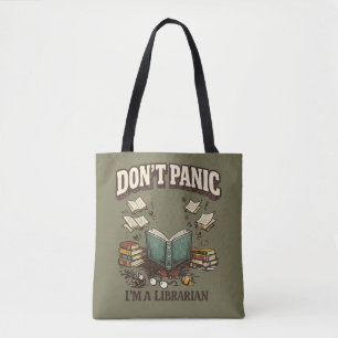 Don’t Panic I’m A Librarian Vintage Book Design Tote Bag