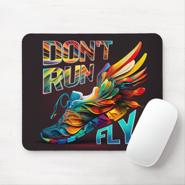 Don’t run, Fly | Neon Running shoe Mouse Mat (With Mouse)