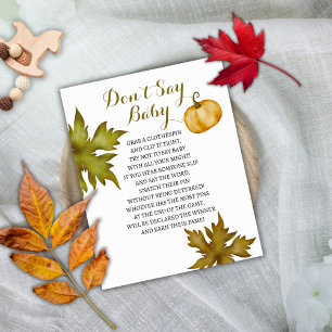 Don’t Say Baby Fall Pumpkin Baby Shower Game Poster