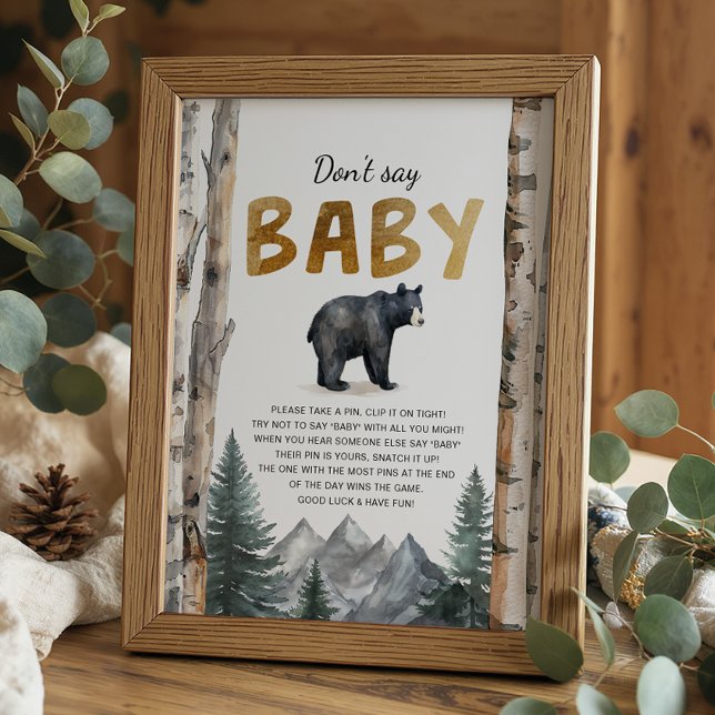 Don’t Say Baby Game Sign | Woodland Bear Adventure (Don't Say Baby - Baby Shower Activity Sign)