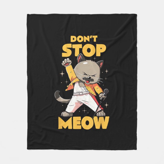 Don’t Stop Meow Cute Freddie Cat Fleece Blanket (Front)