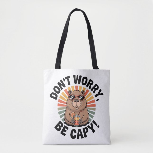 Don’t Worry, Be Capy – Retro Chill Capybara  Tote Bag (Front)