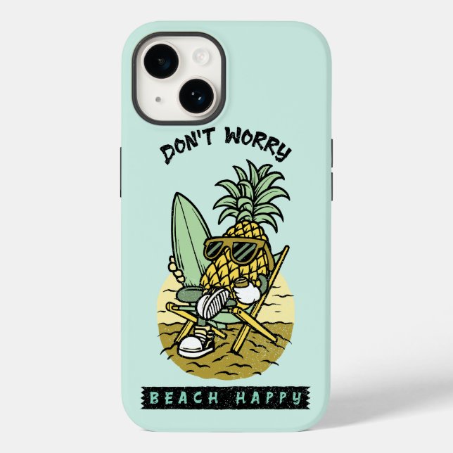 Don’t Worry Beach Happy – Funny Pineapple Surfer S Case-Mate iPhone Case (Back)
