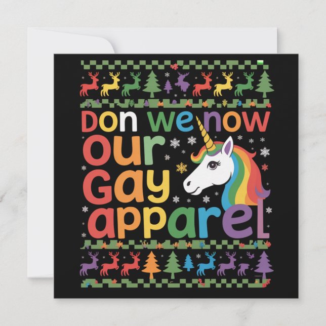 Don We Now Our Gay Apparel Unicorn Gay Christmas  Holiday Card (Front)