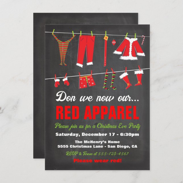 Don we now our Red apparel Christmas Eve Invitation (Front/Back)
