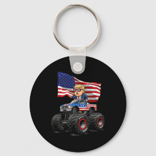 Donad Trump Monster Truck 4th Of July Usa Flag Fun Key Ring