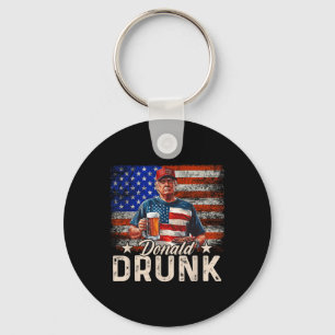 Donald Drunk Trump Drink Beer 4th Of July American Key Ring