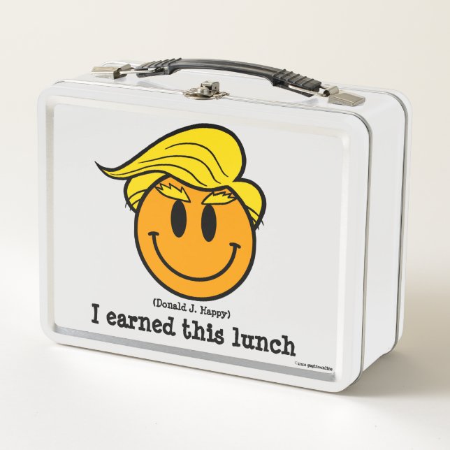 Donald J Happy "I earned this lunch" Metal Lunch Box (Front)