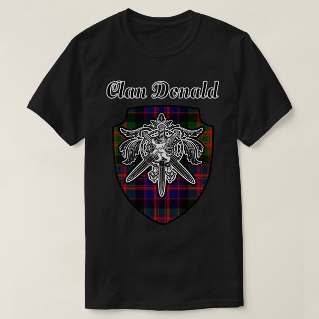 Donald Scottish Clan Tartan Lion Sword Crest  T-Shirt (Design Front)