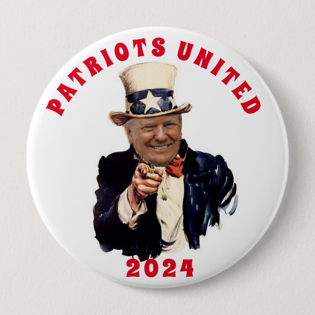 DONALD TRUMP 2020 PATRIOTS UNITED 10 CM ROUND BADGE (Front)