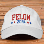 Donald Trump 2024 Convicted Felon  Embroidered Hat<br><div class="desc">Donald Trump 2024, this funny hat for the Trump supporter dad, husband, friend or anyone makes a bold statement. Felon 2024 with red white and blue stars on a classic hat with a message of patriotic pride! Cool popular red hat supporting a Vote for Donald Trump 2024 political Campaign with...</div>