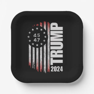 Donald Trump 2024 Election Vote 45 47 American Paper Plate