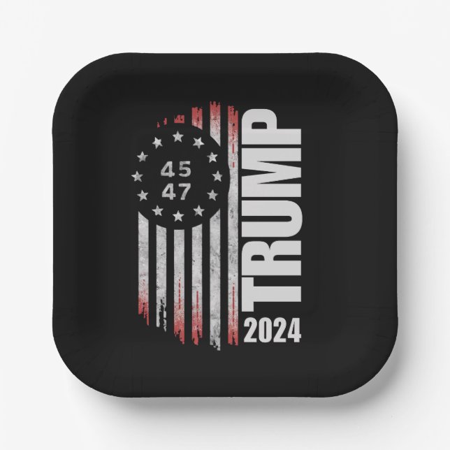 Donald Trump 2024 Election Vote 45 47 American  Paper Plate (Front)
