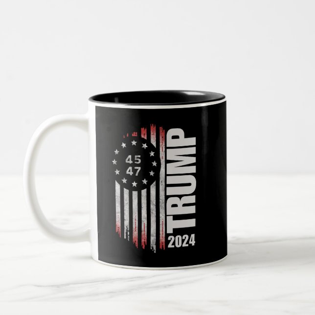 Donald Trump 2024 Election Vote 45 47 American  Two-Tone Coffee Mug (Left)