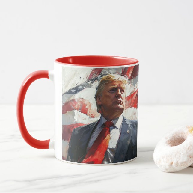 Donald Trump 2024 Heroic Oil Painting Style AI Mug (With Donut)