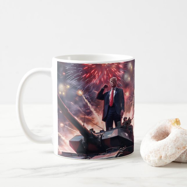 Donald Trump 2024 Military Hero Pro-Trump Funny AI Coffee Mug (With Donut)